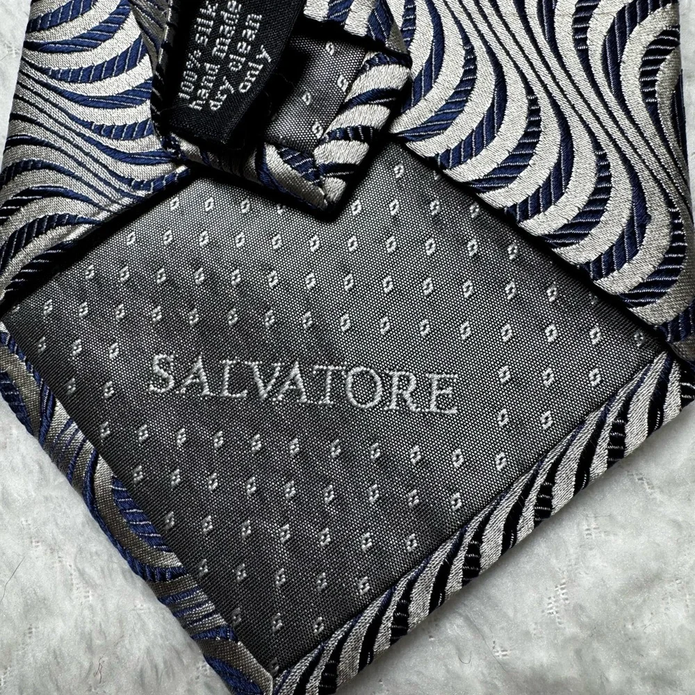 Salvatore Pellegrino Black White and Blue Silk Swirl Tie NWT Vintage 80’s - 90’s